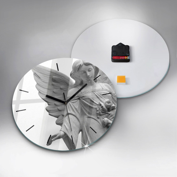 Round glass clock Old Angel Sculpture