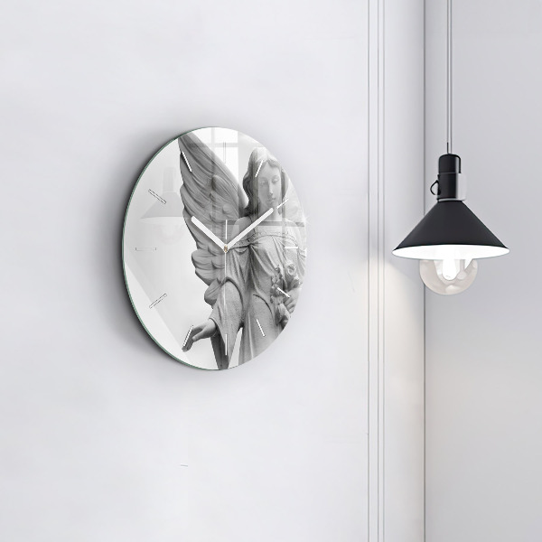 Round glass clock Old Angel Sculpture