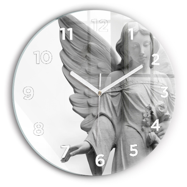 Round glass clock Old Angel Sculpture