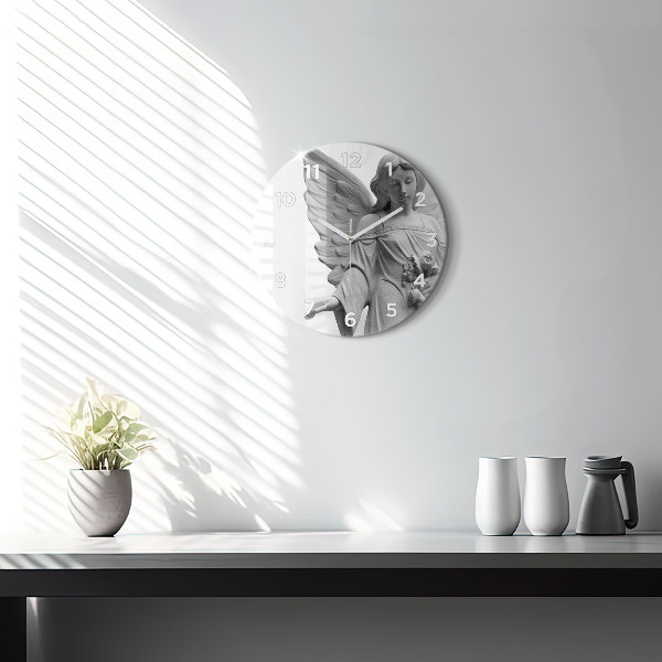 Round glass clock Old Angel Sculpture