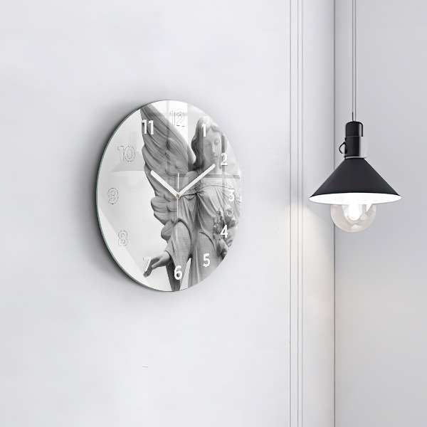 Round glass clock Old Angel Sculpture