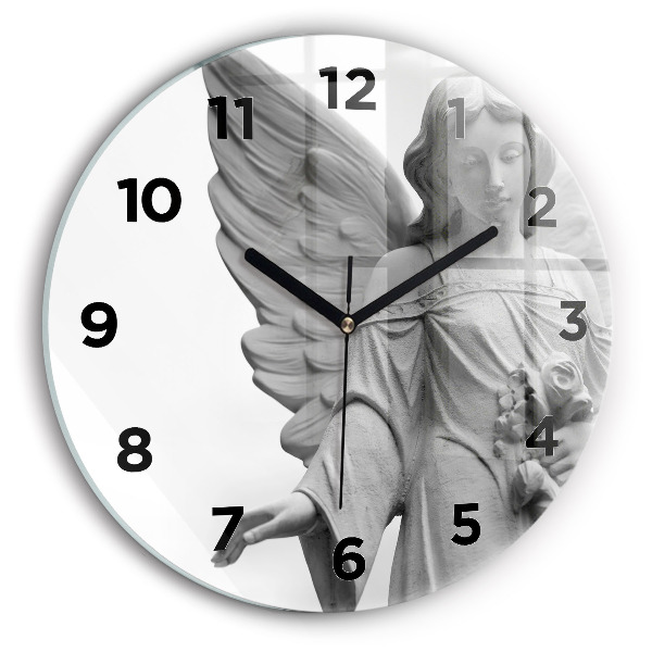 Round glass clock Old Angel Sculpture
