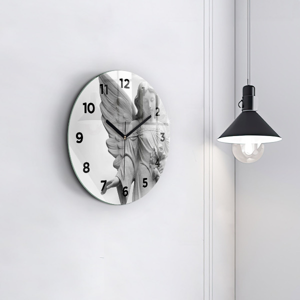 Round glass clock Old Angel Sculpture