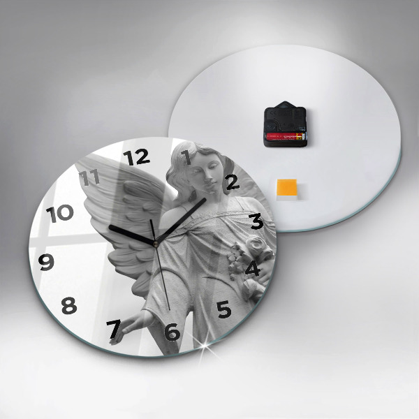 Round glass clock Old Angel Sculpture