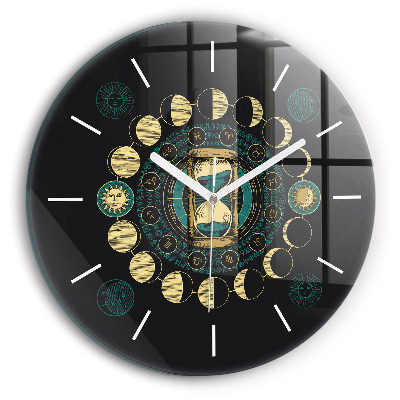 Round glass clock Moon phases and hourglass