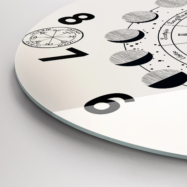 Round glass clock Moon phases