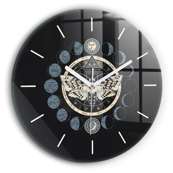 Round glass clock Moon phases