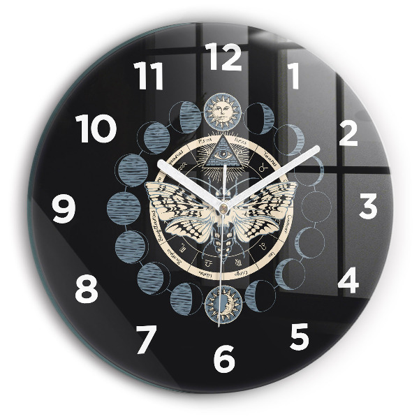 Round glass clock Moon phases