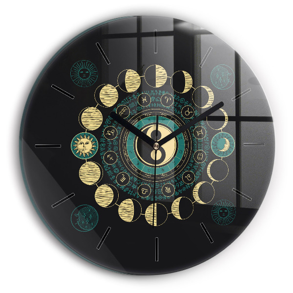 Round glass clock Moon phases