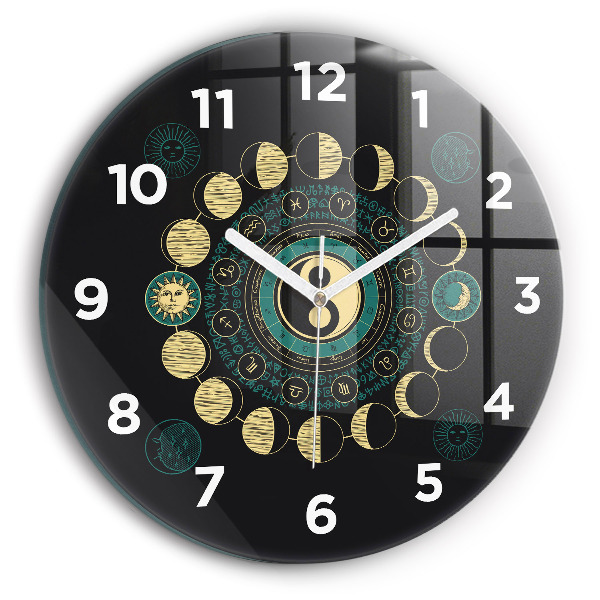 Round glass clock Moon phases