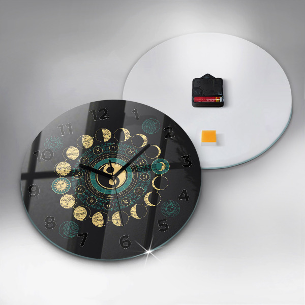 Round glass clock Moon phases