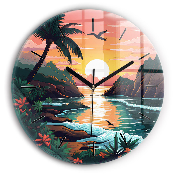 Round glass clock Fairytale sunset