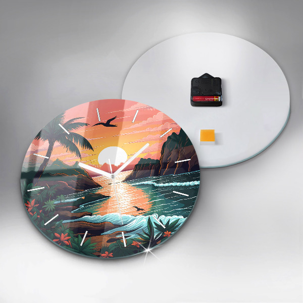 Round glass clock Fairytale sunset