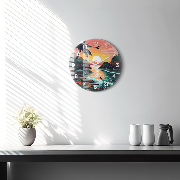 Round glass clock Fairytale sunset