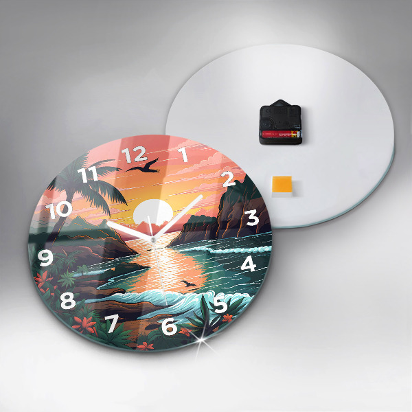 Round glass clock Fairytale sunset