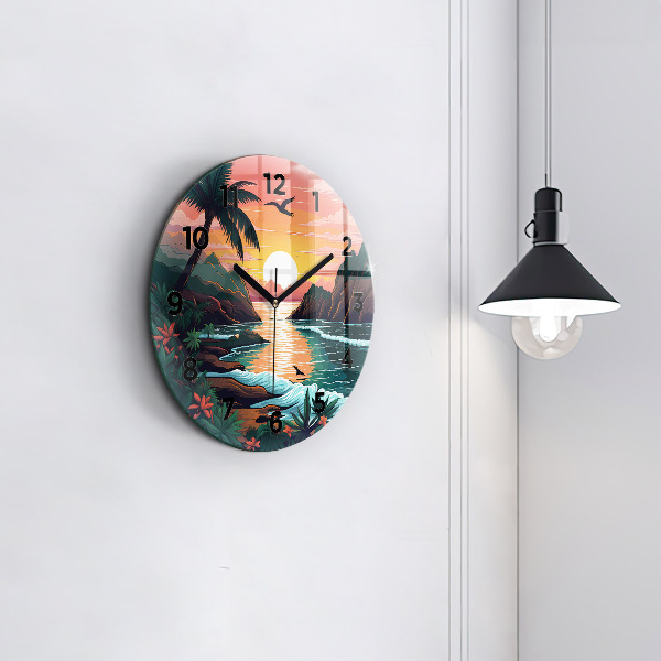 Round glass clock Fairytale sunset