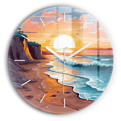 Round glass clock Fairytale ocean and sun