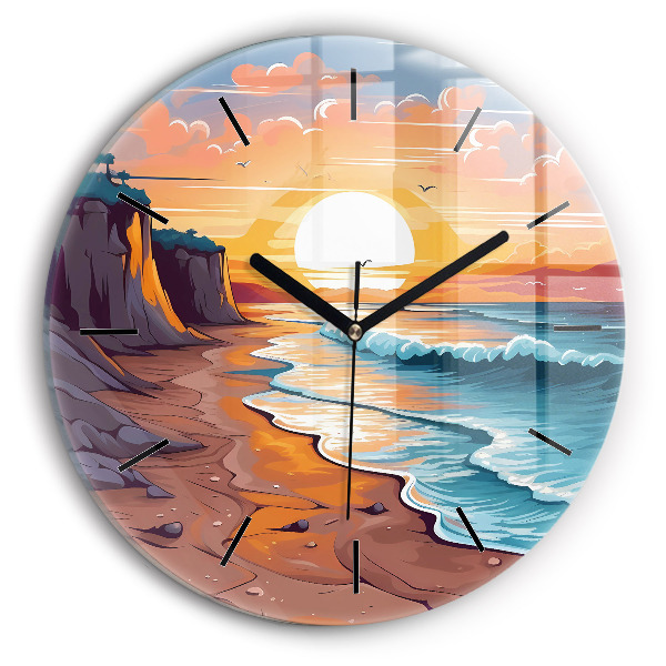 Round glass clock Fairytale ocean and sun