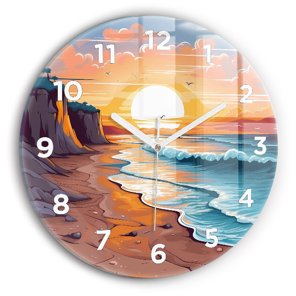 Round glass clock Fairytale ocean and sun