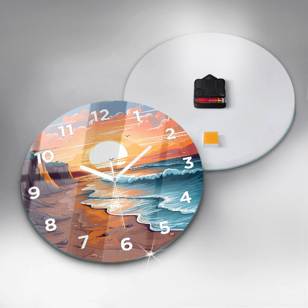 Round glass clock Fairytale ocean and sun