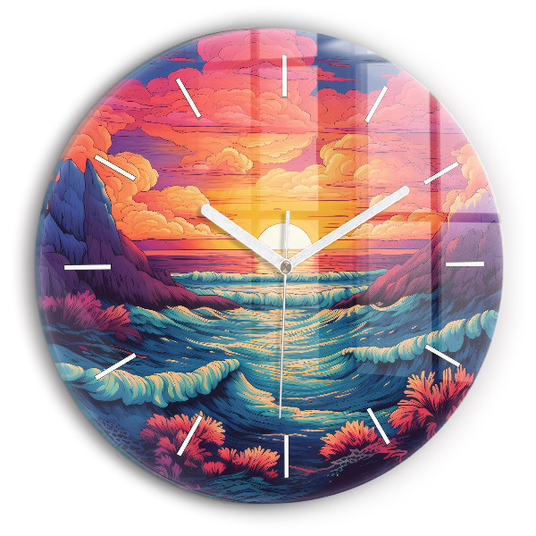 Round glass clock Fairytale ocean and sky