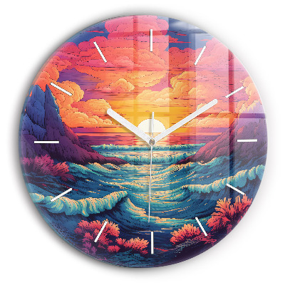 Round glass clock Fairytale ocean and sky