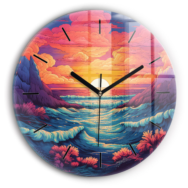 Round glass clock Fairytale ocean and sky