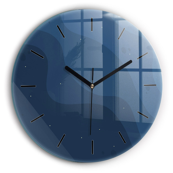 Round glass clock Blue waves