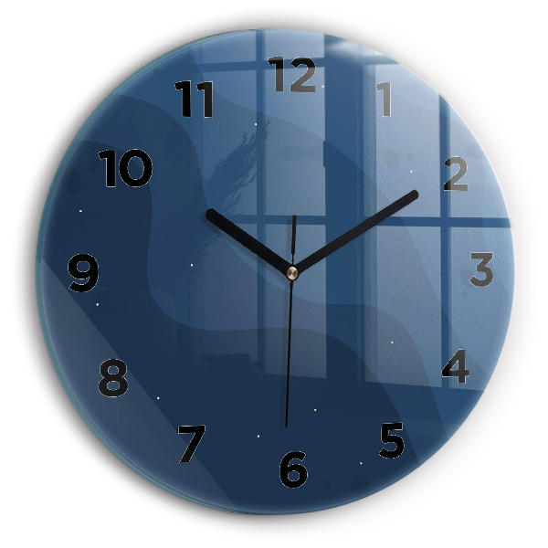 Round glass clock Blue waves