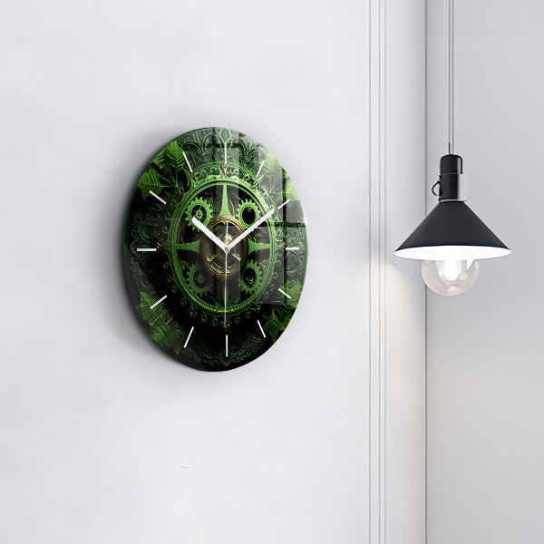 Round glass clock Green mechanism