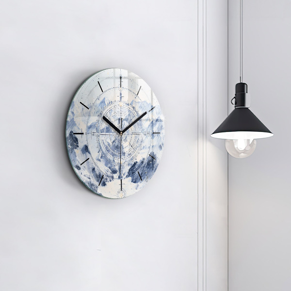 Round glass clock Blue drawings