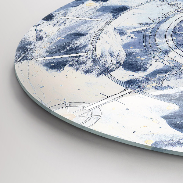 Round glass clock Blue drawings