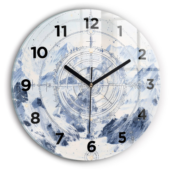 Round glass clock Blue drawings