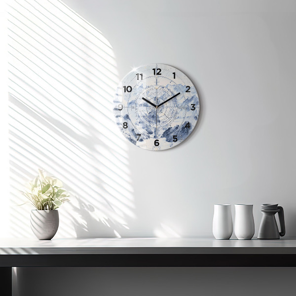 Round glass clock Blue drawings
