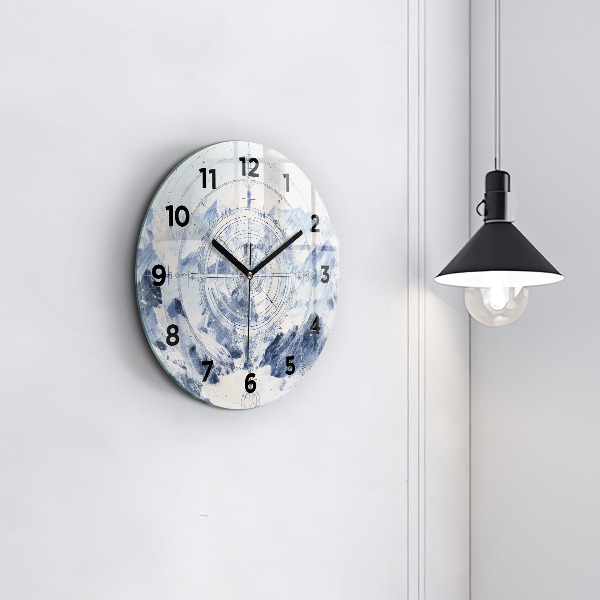 Round glass clock Blue drawings