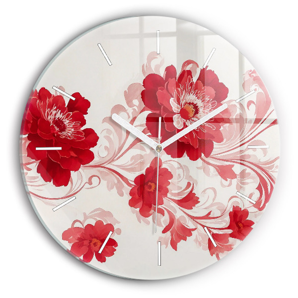 Round glass clock Red flowers