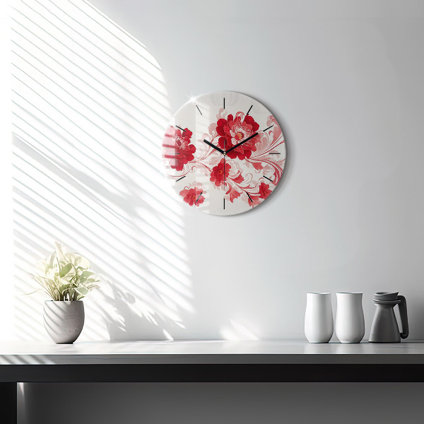 Round glass clock Red flowers