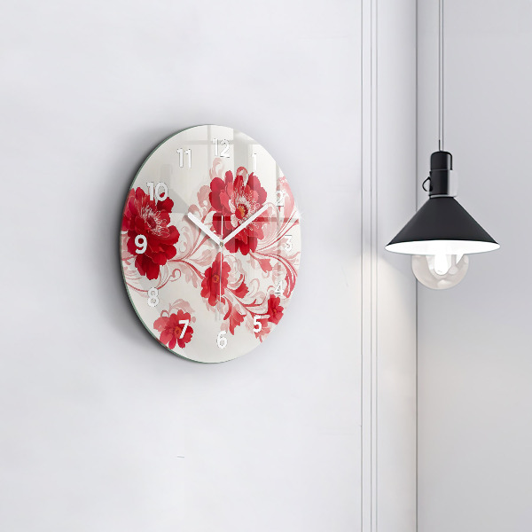 Round glass clock Red flowers