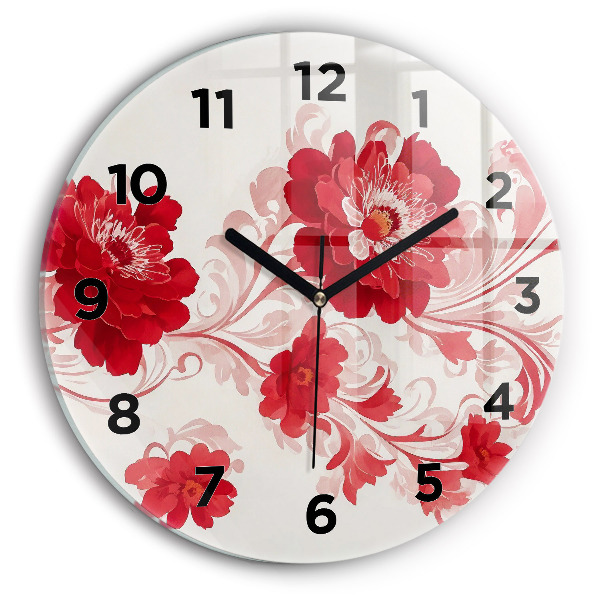 Round glass clock Red flowers