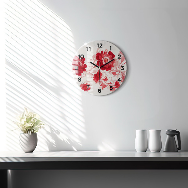 Round glass clock Red flowers