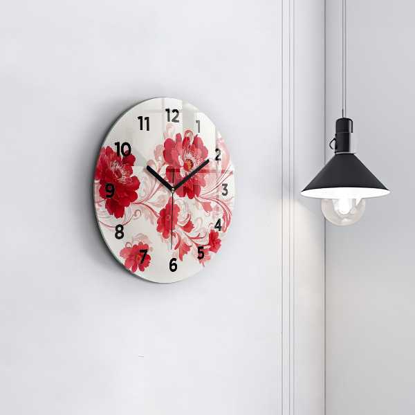 Round glass clock Red flowers