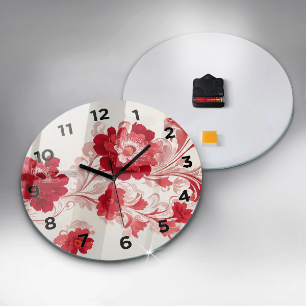 Round glass clock Red flowers