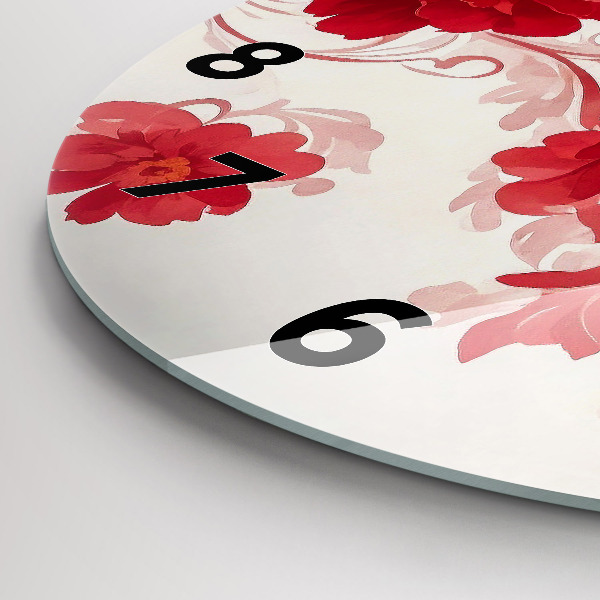 Round glass clock Red flowers