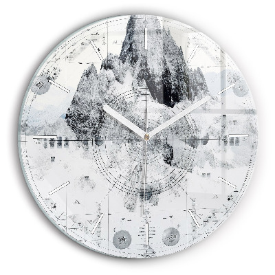 Round glass clock Cartoon mountains
