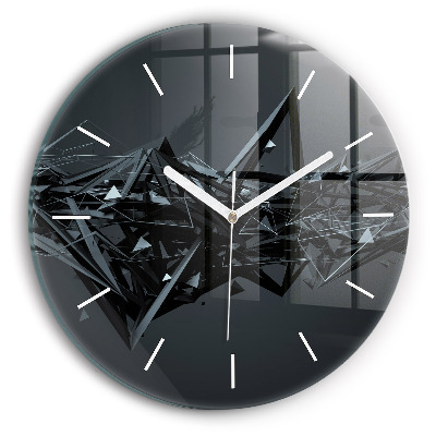 Round glass clock Black abstraction