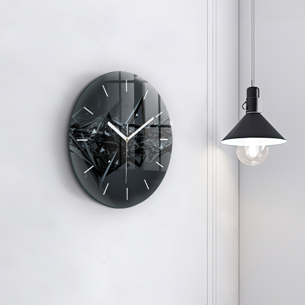 Round glass clock Black abstraction