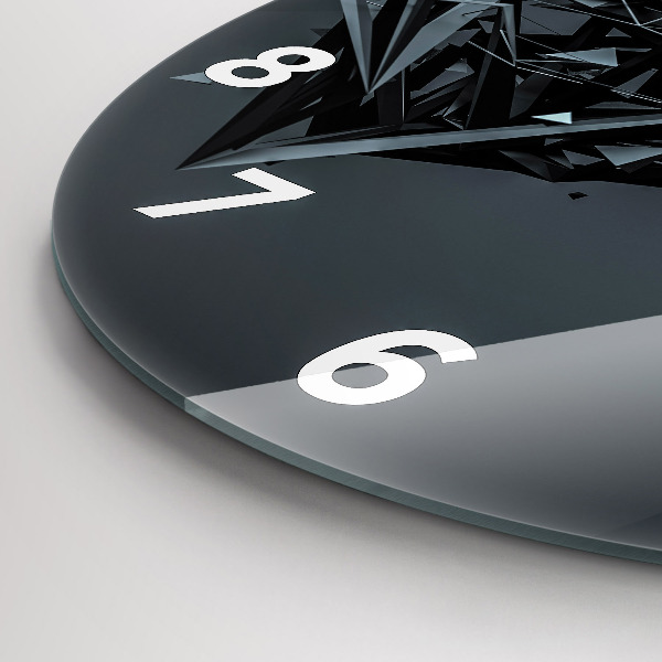 Round glass clock Black abstraction