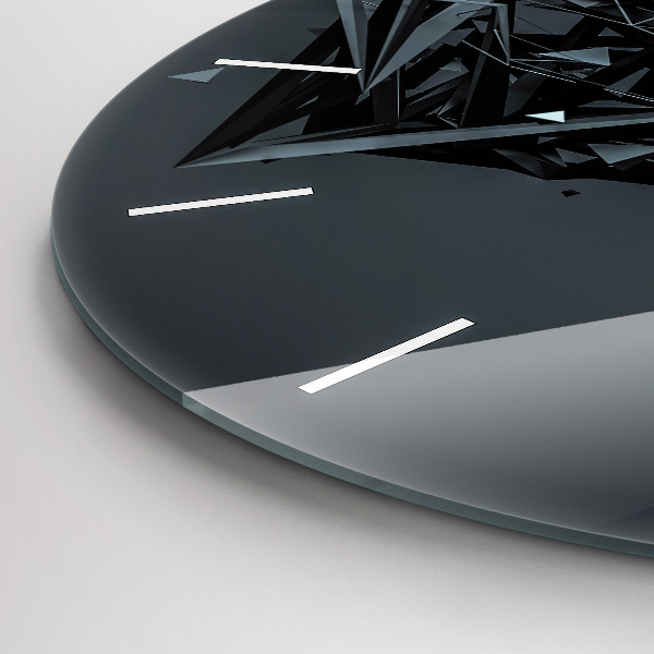 Round glass clock Black abstraction