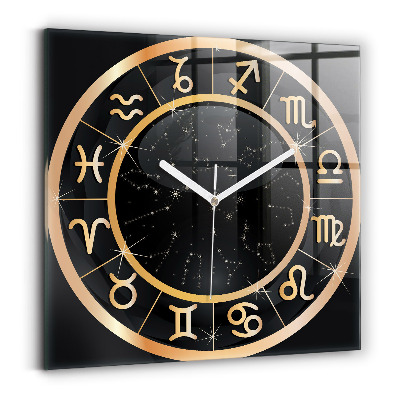 Square glass clock Black zodiac signs