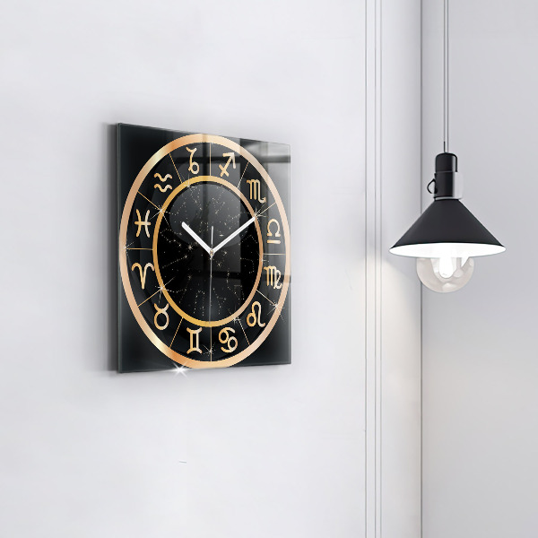 Square glass clock Black zodiac signs
